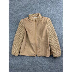 Vintage Sherwood of Ohio Jacket Women's Brown Leather Knit USA Made 70s Zip Up